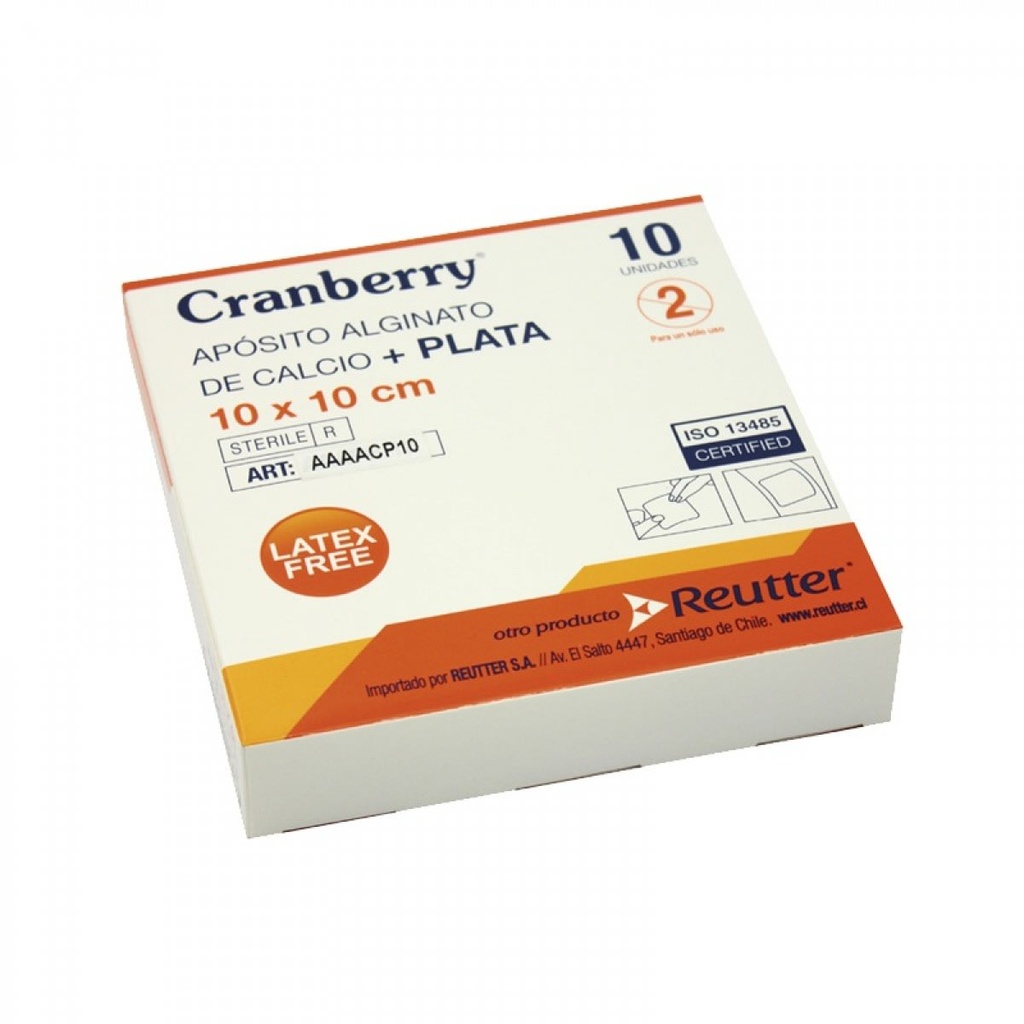 CRANBERRY APOSITO ALGINATO DE CALCIO + PLATA 10X10 UN