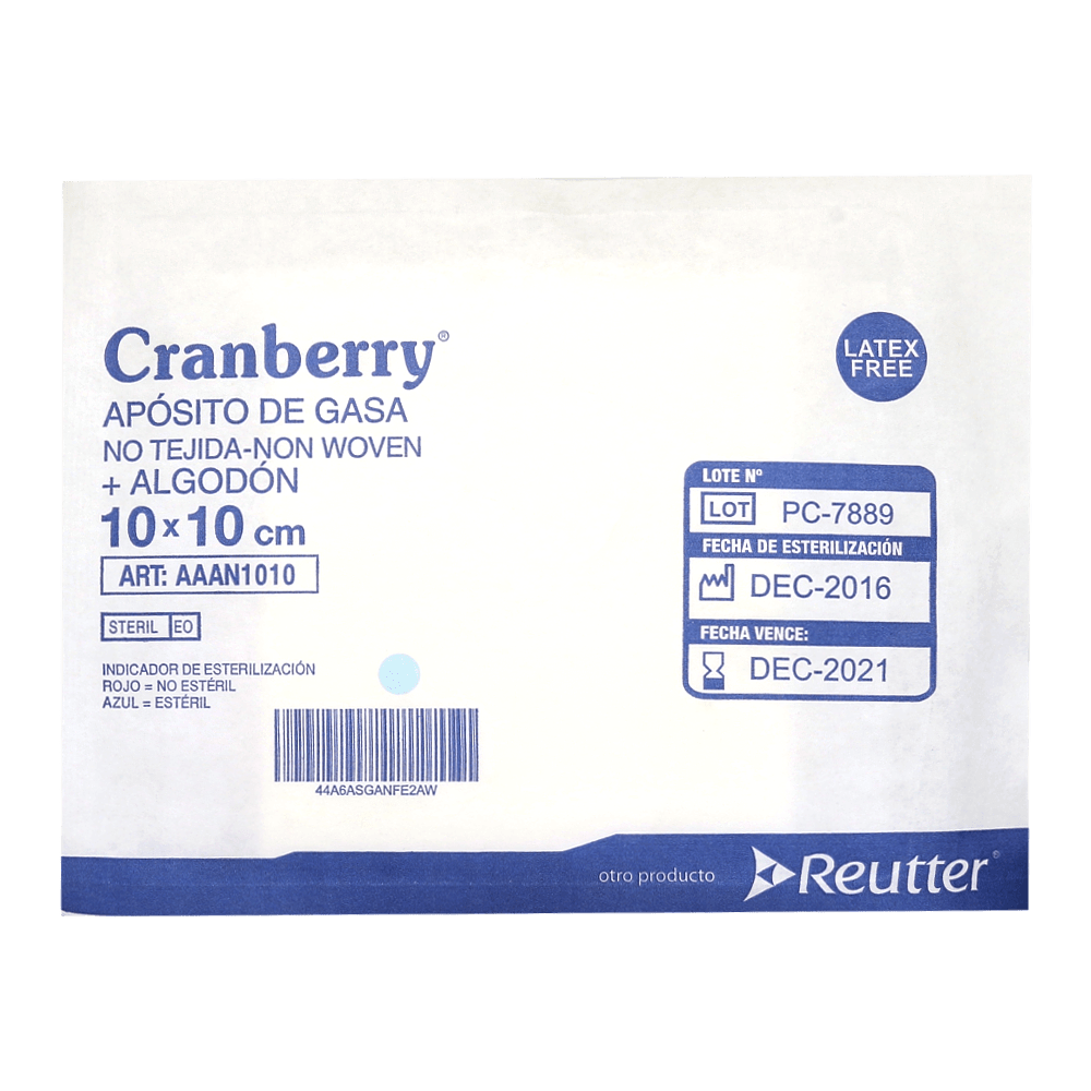 CRANBERRY APOSITO GASA NO TEJIDA +ALGODON ESTERIL 10X10 UN